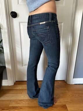 Frankie B. Crystal Embellished Dark Blue Bootcut Jeans Ultra Low Rise Size 0